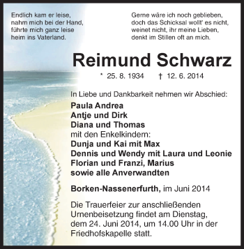 Todesanzeige von Reimund Schwarz von HNA
