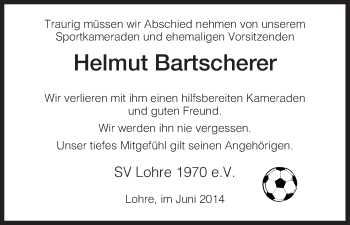 Todesanzeige von Helmut Bartscherer von HNA