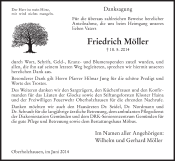 Todesanzeige von Friedrich Möller von HNA