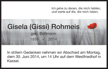 Todesanzeige von Gisela  Rohmeis von HNA