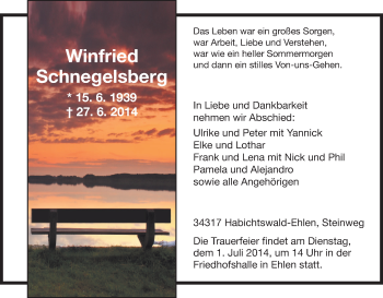 Todesanzeige von Winfried Schnegelsberg von HNA