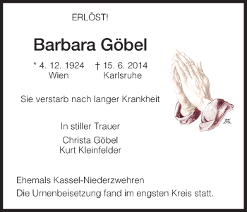 Todesanzeige von Barbara Göbel von HNA
