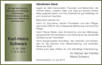 Todesanzeige von Karl-Heinz Schwarz von HNA