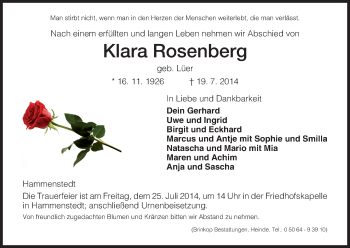 Todesanzeige von Klara Rosenberg von HNA