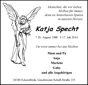 Todesanzeige von Katja Specht von HNA