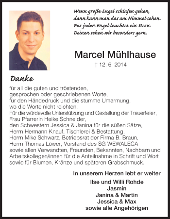 Todesanzeige von Marcel Mühlhause von HNA