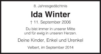 Todesanzeige von Ida Winter von HNA