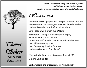 Todesanzeige von Thomas Schorr von HNA