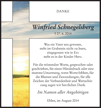 Todesanzeige von Winfried Schnegelsberg von HNA