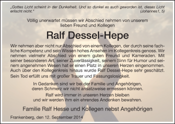 Todesanzeige von Ralf Dessel-Hepe von HNA