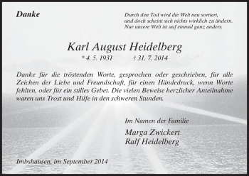 Todesanzeige von Karl August Heidelberg von HNA