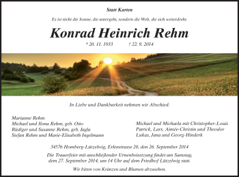 Todesanzeige von Konrad Heinrich Rehm von HNA