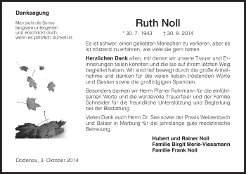 Todesanzeige von Ruth Noll von HNA