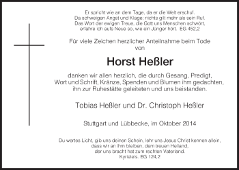 Todesanzeige von Horst Heßler von HNA
