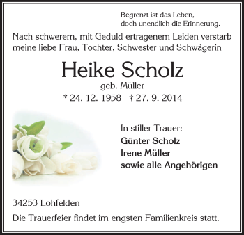 Todesanzeige von Heike Scholz von HNA