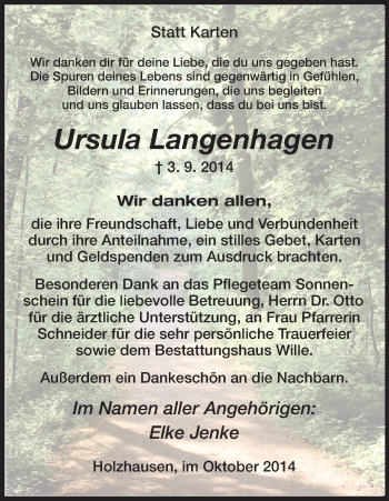Todesanzeige von Ursula Langenhagen von HNA