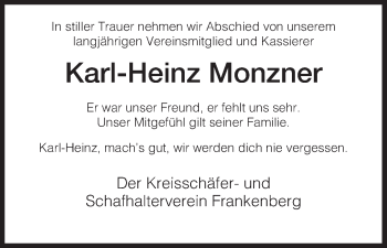 Todesanzeige von Karl-Heinz Monzner von HNA