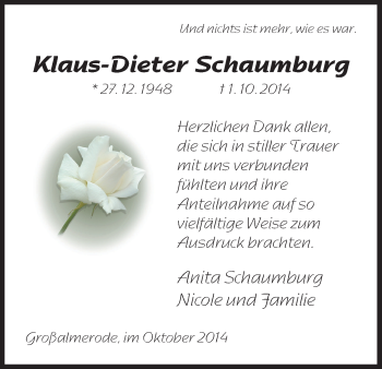 Todesanzeige von Klaus-Dieter Schaumburg von HNA