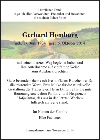 Todesanzeige von Gerhard Homburg von HNA