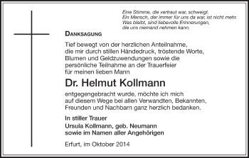 Todesanzeige von Helmut Kollmann von HNA