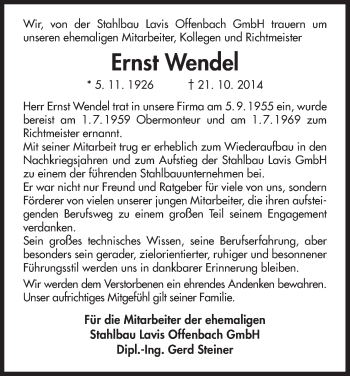 Todesanzeige von Ernst Wendel von HNA
