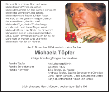 Todesanzeige von Michaela Töpfer von HNA