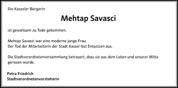 Todesanzeige von Mehtap Savasci von HNA