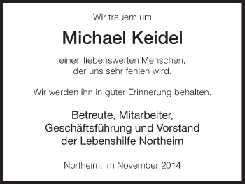 Todesanzeige von Michael Keidel von HNA