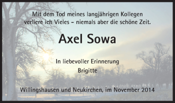 Todesanzeige von Axel Sowa von HNA