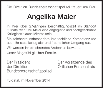 Todesanzeige von Angelika Maier von HNA