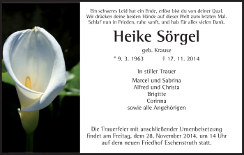 Todesanzeige von Heike Sörgel von HNA