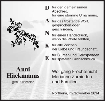 Todesanzeige von Anni Häckmanns von HNA
