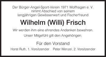 Todesanzeige von Wilhelm Frisch von HNA