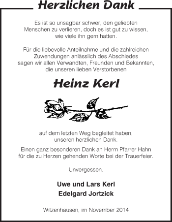 Todesanzeige von Heinz Dank von HNA