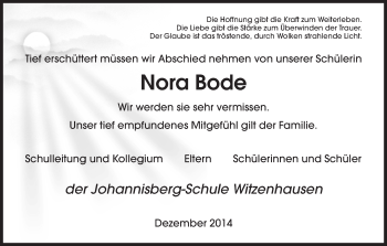 Todesanzeige von Nora Bode von HNA