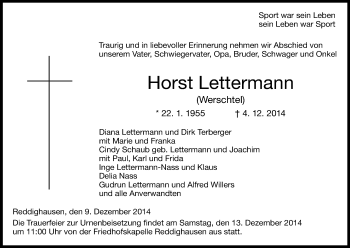 Todesanzeige von Horst Lettermann von HNA