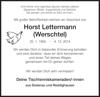 Todesanzeige von Horst Lettermann von HNA
