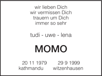 Todesanzeige von Momo Unbekannt von HNA