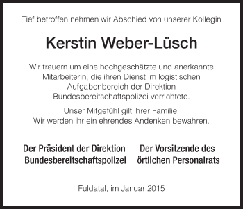 Todesanzeige von Kerstin Weber-Lüsch von HNA