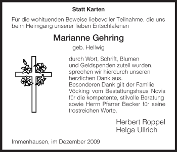 Todesanzeige von Marianne Gehring von HNA