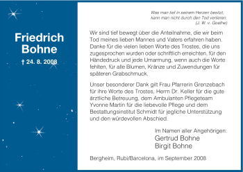 Todesanzeige von Friedrich Bohne von HNA