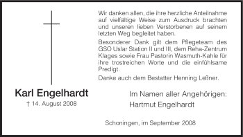 Todesanzeige von Karl Engelhardt von HNA