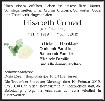 Todesanzeige von Elisabeth Conrad von HNA