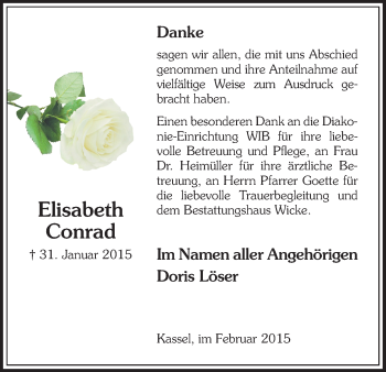 Todesanzeige von Elisabeth Conrad von HNA