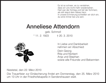 Todesanzeige von Anneliese Attendorn von HNA