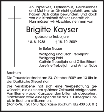Todesanzeige von Brigitte Kayser von HNA