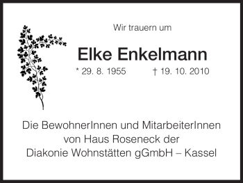 Todesanzeige von Elke Enkelmann von HNA