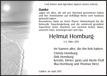 Todesanzeige von Helmut Homburg von HNA