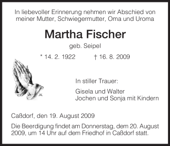 Todesanzeige von Martha Fischer von HNA