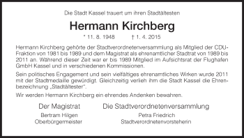 Todesanzeige von Hermann Kirchberg von HNA